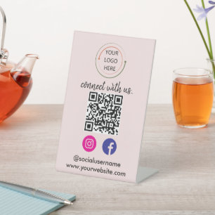 Modern Social Media QR Code Minimalist Portrait Pedestal Sign