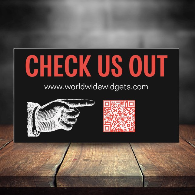 Modern Social Media QR Code Professional Business Card (Modern retro with finger icon that draws attention to your company. Connect with potential clients. )