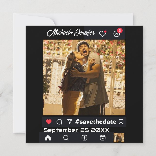 Modern Social Media Themed Custom Wedding  Save The Date (Front)