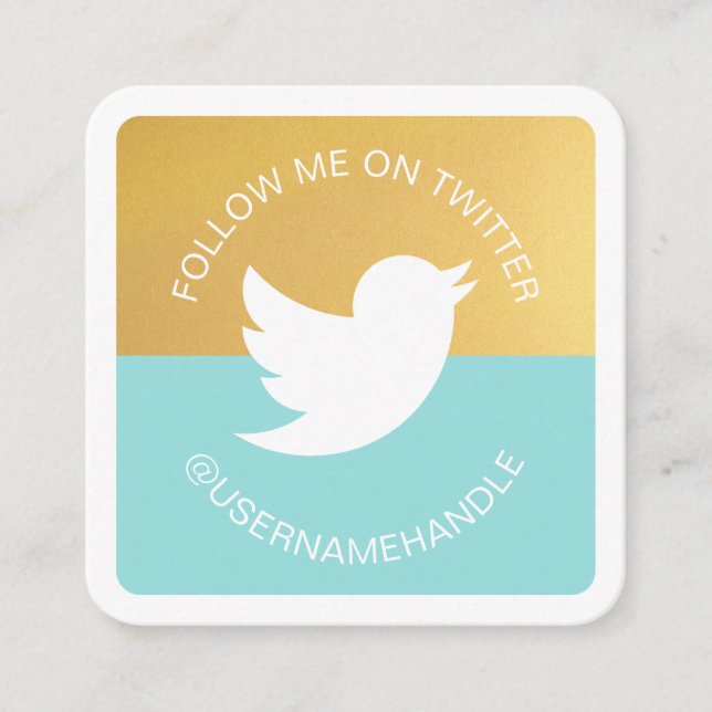 Modern Social Media Twitter Follow Me Photo Square Business Card (Front)