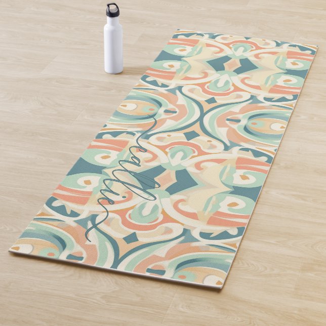 Modern Soft Beach Colours Abstract Mosaic Monogram Yoga Mat (In Situ)