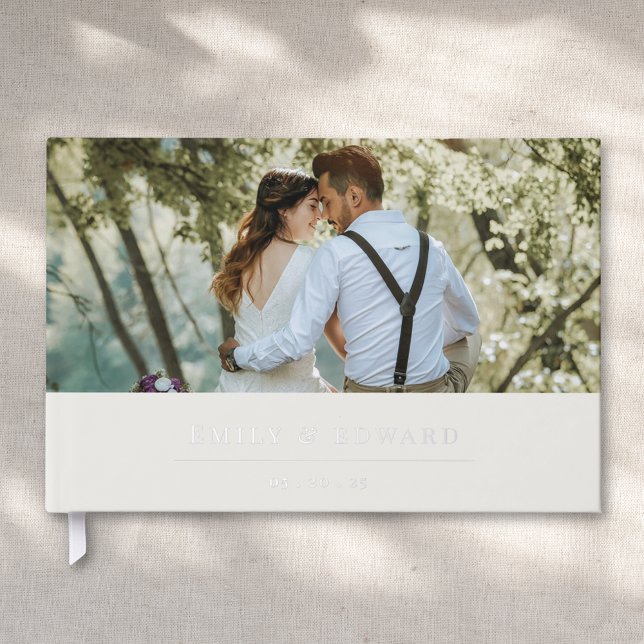 Modern Soft Beige and Silver Wedding Photo Guest Book (Creator Uploaded)