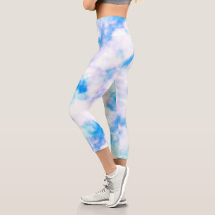 Modern Soft Blue Marble Pattern Capri Leggings
