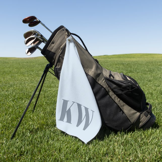 Modern Soft Blue Monogram Initials Personalised Golf Towel (Green)