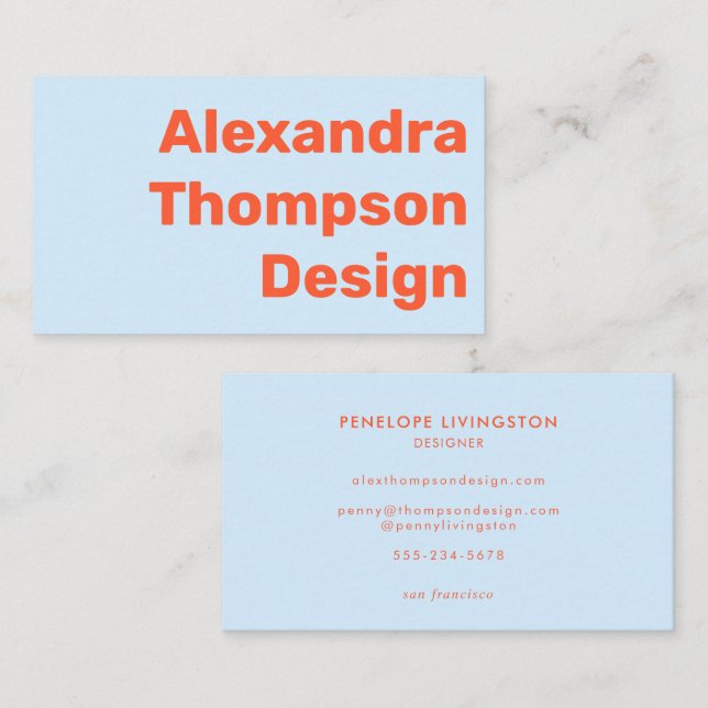 Modern Soft Blue Orange Bold Simple Creative Business Card (Front/Back)