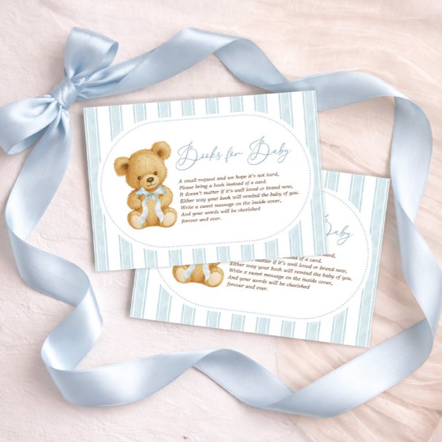 Modern Soft Blue Teddy Bear Books for Baby Enclosure Card (Creator Uploaded)