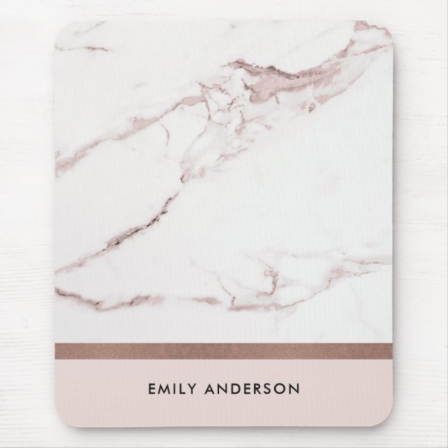 MODERN SOFT BLUSH PINK ROSE GOLD MARBLE TEXTURE MOUSE PAD (Front)