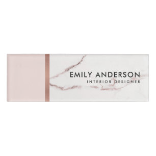 MODERN SOFT BLUSH PINK ROSE GOLD MARBLE TEXTURE NAME TAG