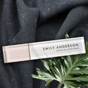 MODERN SOFT BLUSH PINK ROSE GOLD MARBLE TEXTURE NAMEPLATE