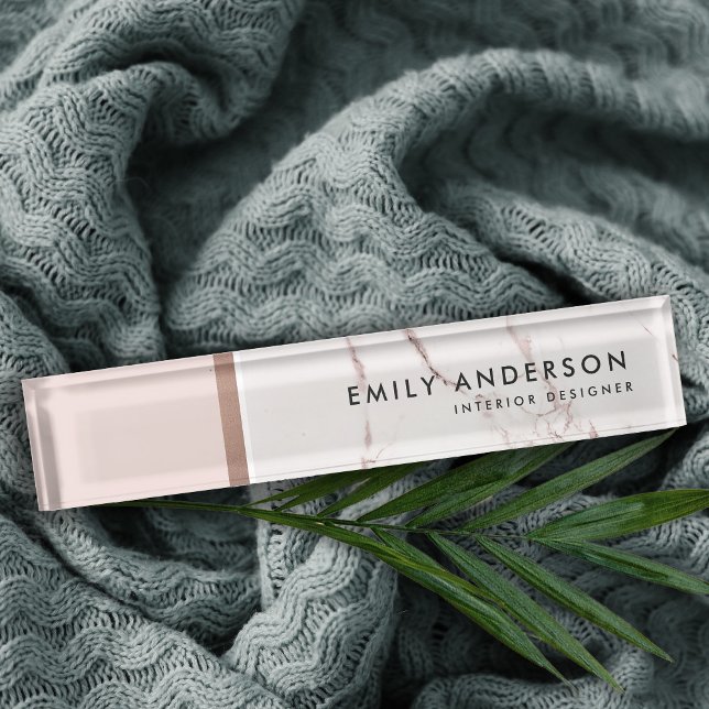 MODERN SOFT BLUSH PINK ROSE GOLD MARBLE TEXTURE NAMEPLATE (Creator Uploaded)