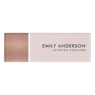MODERN SOFT BLUSH PINK ROSE GOLD SHIMMER TEXTURE NAME TAG