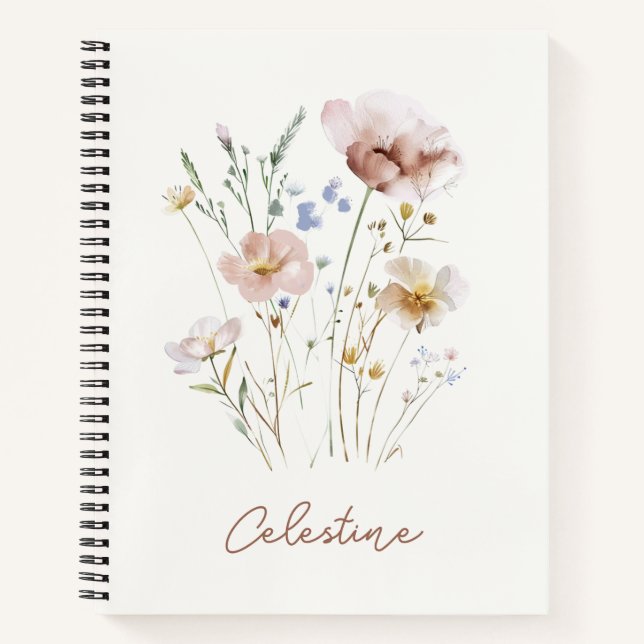 Modern Soft Floral Personalised Notebook (Front)