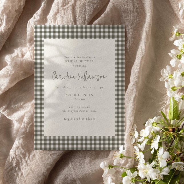 Modern Soft Gray Gingham Plaid Bridal Shower Invitation (Creator Uploaded)