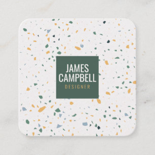 Modern soft green terrazzo marble abstract pattern square business card