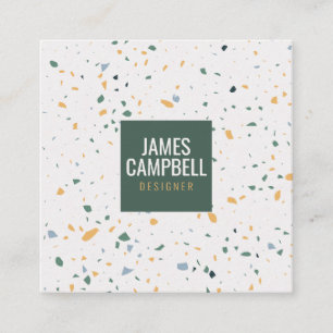 Modern soft green terrazzo marble abstract pattern square business card
