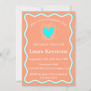 Modern Soft Orange, Aqua & White Birthday Invitation