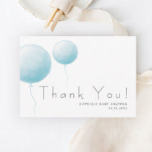 Modern Soft Pastel Blue Balloon Baby Boy Shower Thank You Card