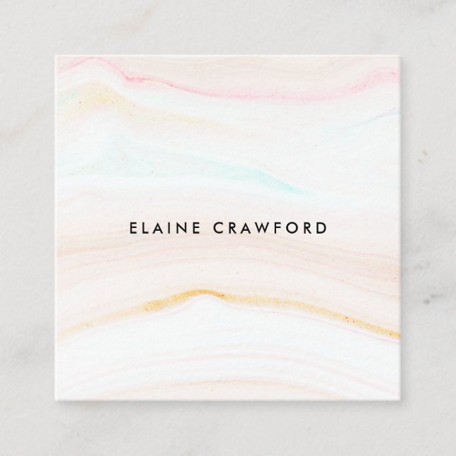 Modern soft pastel blush pink marble agate pattern square business card (Front)