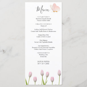 Modern soft pink floral & butterfly Summer Wedding Menu