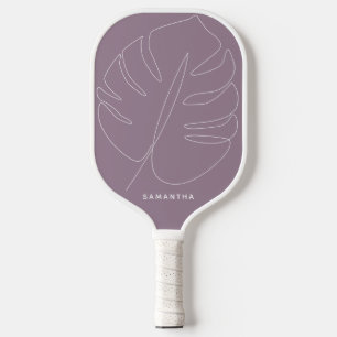 Modern Soft Purple Tropical Leaf Line Drawing Pickleball Paddle