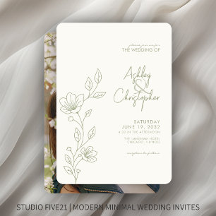 Modern Soft Sage Foliage Outline Photo Wedding Invitation
