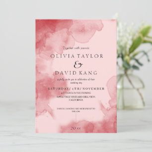  Modern Soft Watercolor Red Ombre Wedding Invitation