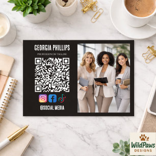 Modern Soft White QR Code Photo Social Media Icons Business Card