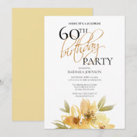 Modern Soft Yellow Floral Surprise 60th Birthday