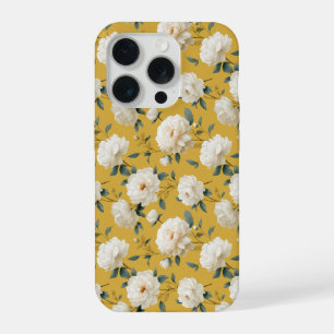 Modern Soft Yellow Flower White Floral Pattern iPhone 15 Pro Case