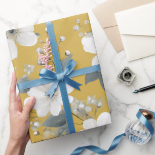 Modern Soft Yellow Flower White Floral Pattern Wrapping Paper