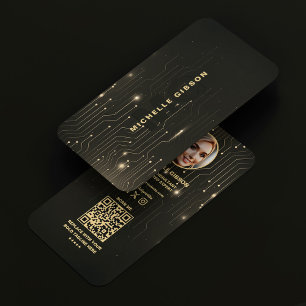 Modern Software Engineer Black Gold Monogram Business Card