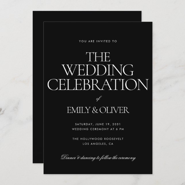 Modern Solid Black Black Elegant Custom Wedding Invitation (Front/Back)