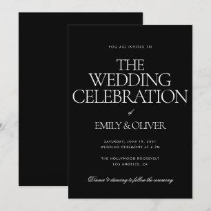 Modern Solid Black Black Elegant Custom Wedding Invitation