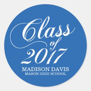 Modern Solid Blue   Graduation Stickers