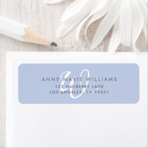 Modern Solid Blue White Script Monogram Return Address Label