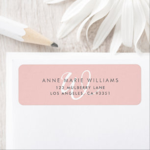 Modern Solid Blush Pink White Script Monogram Return Address Label