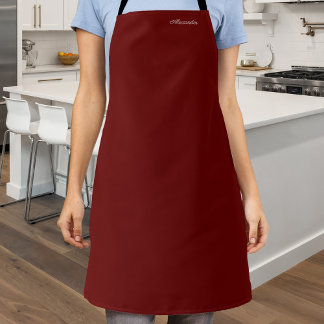 Modern solid Burgundy red template,  White Script Apron