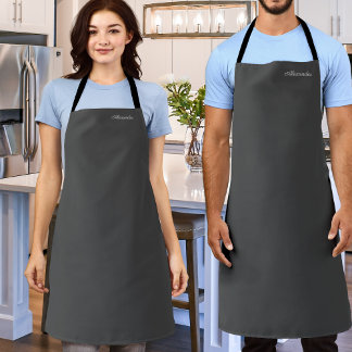 Modern Solid Charcoal Grey  Template White Script Apron