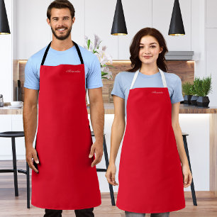 Modern Solid Christmas Red template White Script Apron