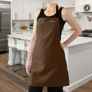 Modern solid colour Brown template,  White Script Apron