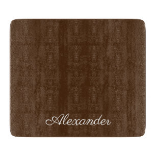 Modern solid colour Brown template, White Script Cutting Board