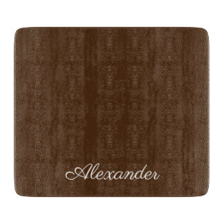 Modern solid colour Brown template, White Script Cutting Board