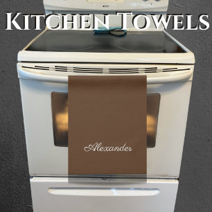 Modern solid colour Brown template White Script Tea Towel