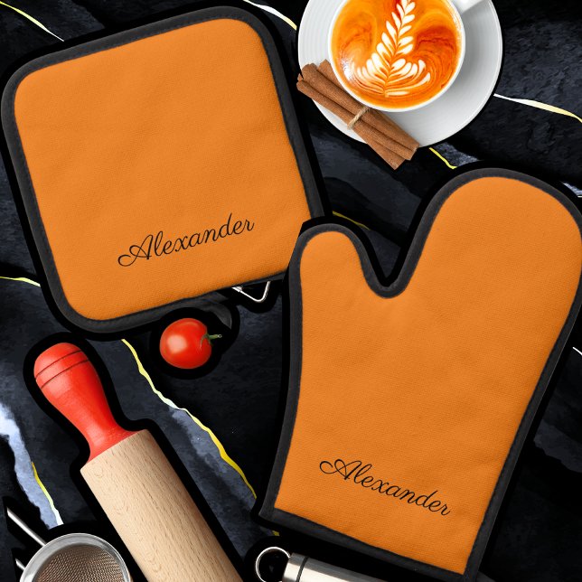 Modern Solid colour orange Oven Mitt & Pot Holder Set (Creator Uploaded)