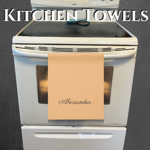 Modern Solid colour Peach template Black Script. Tea Towel