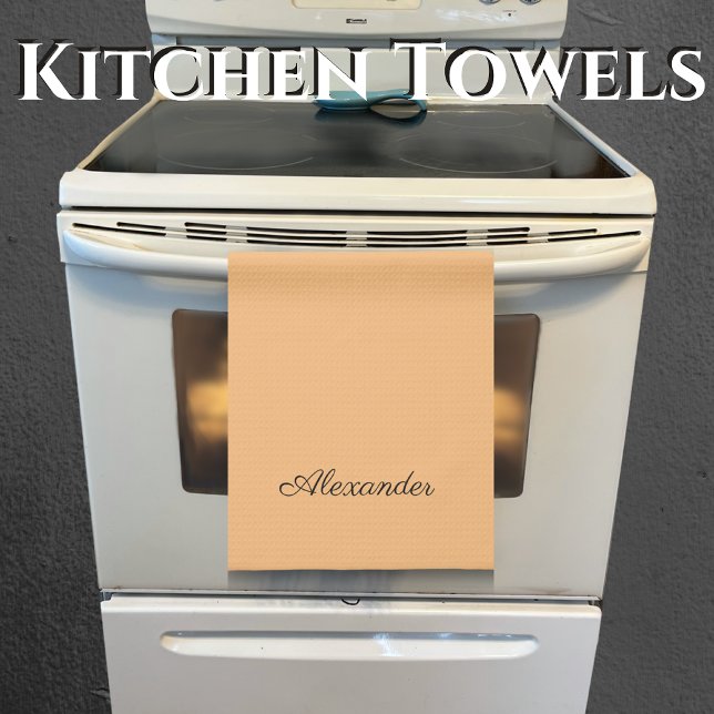 Modern Solid colour Peach template Black Script. Tea Towel (Creator Uploaded)