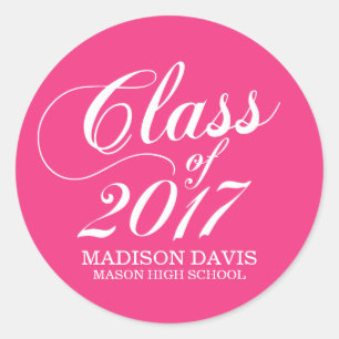 Modern Solid Hot Pink   Graduation Stickers