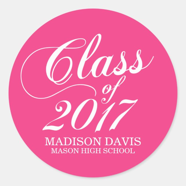 Modern Solid Hot Pink | Graduation Stickers (Front)