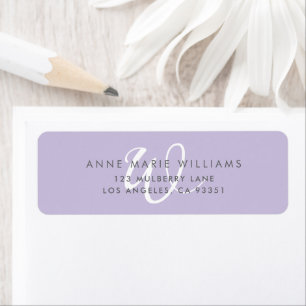Modern Solid Lavender White Script Monogram Return Address Label