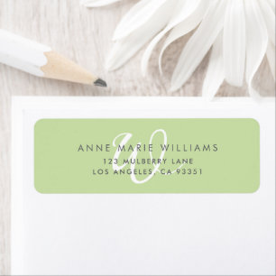 Modern Solid Light Green White Script Monogram Return Address Label
